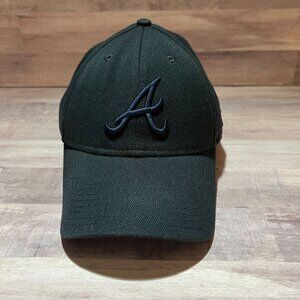 Atlanta Braves Black New Era 39THIRTY Flex Fit Hat MLB Baseball Cap Authentic